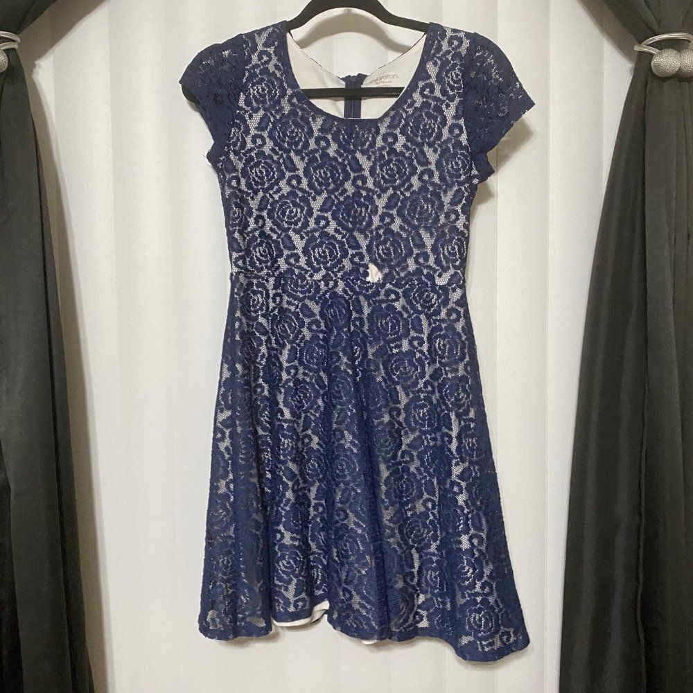 Xhilaration girls floral baby blue fit/flare style dress